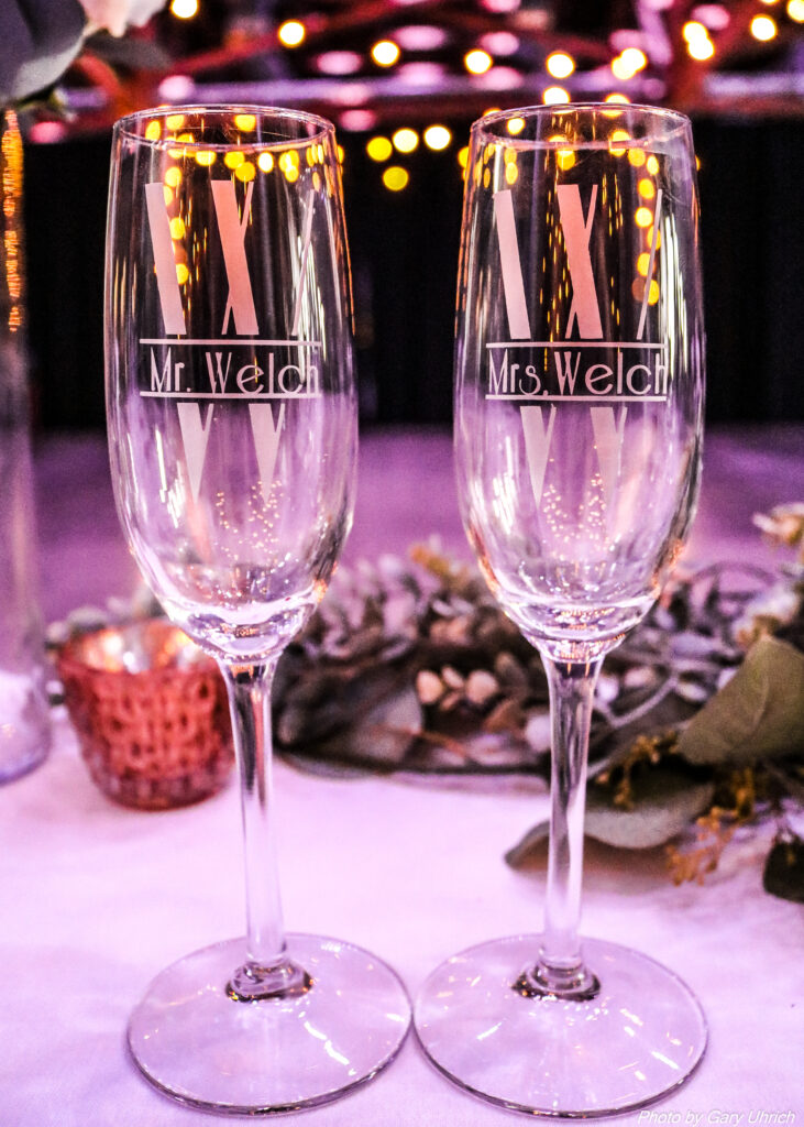 Candice Sean Weborg 21 Centre The DJ Music System Custom Made Champagne Glasses