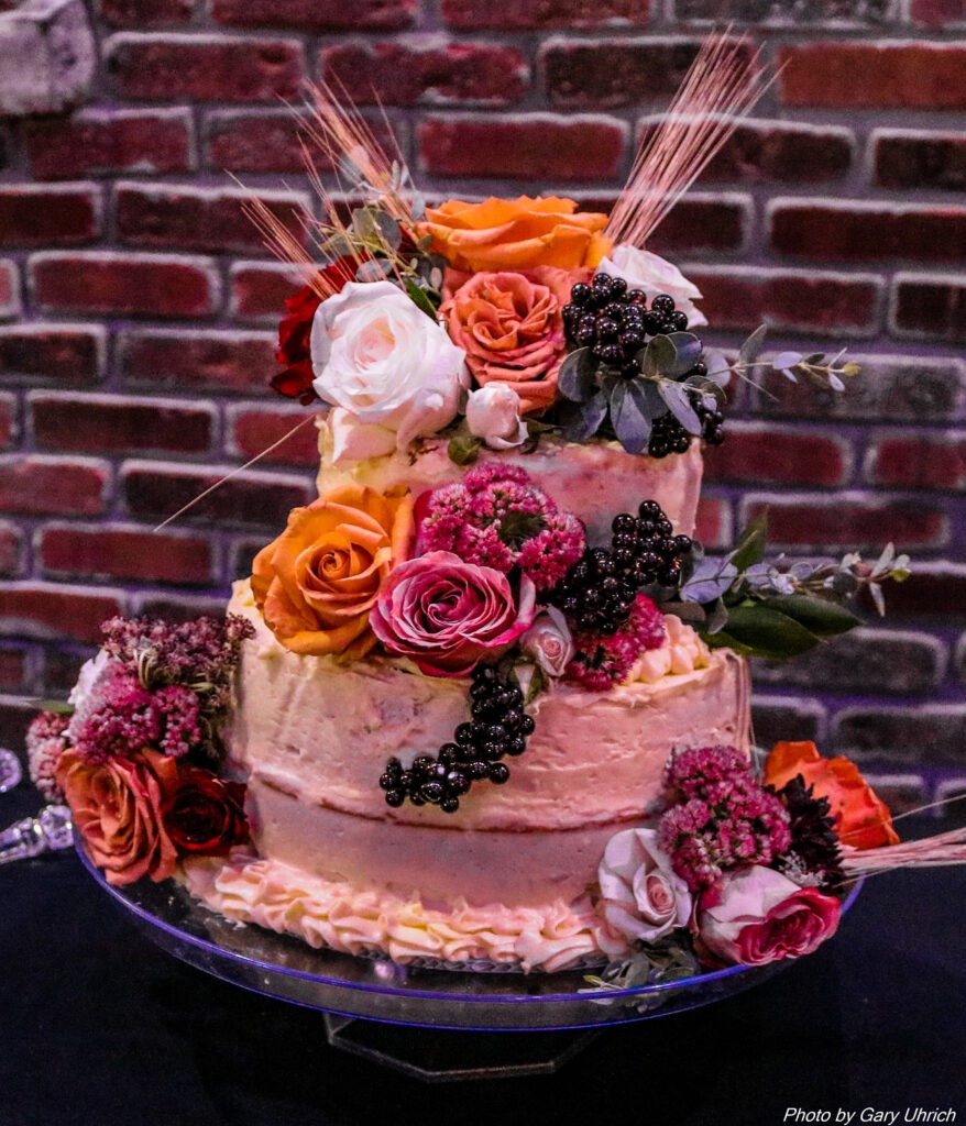 Wedding Cake, Frosting, Flowers, Cake Stand, Bricks, Fruit, Weborg 21 Centre Gering Nebraska Gary Uhrich Photographer Photography